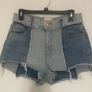 Women’s Revice LA Denim Patchwork Shorts Raw Edges Distressed Size 31